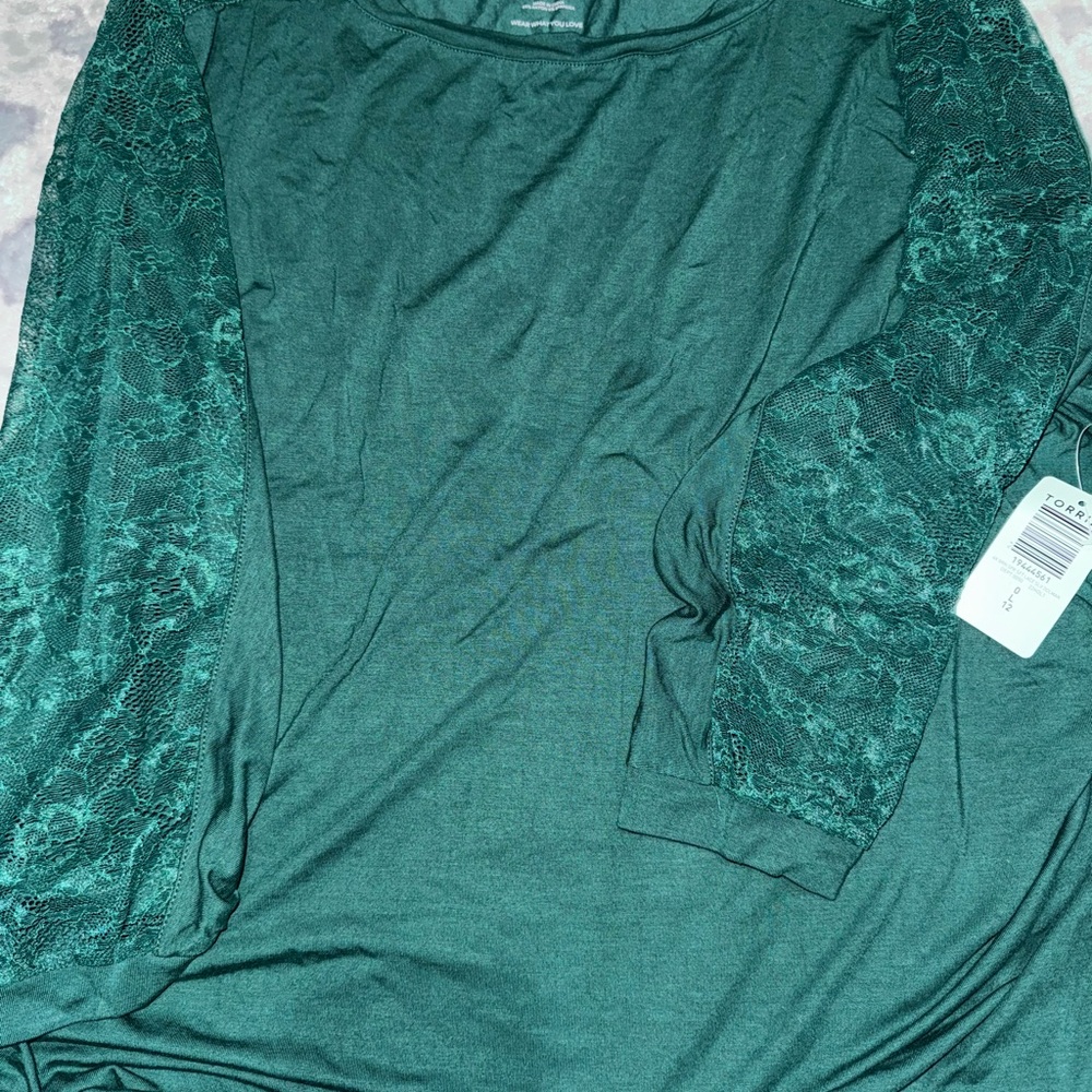 Torrid Teal Lace Sleeve Top